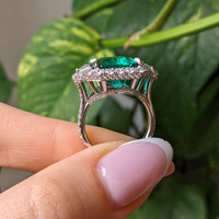 10.95 Ct. Emerald and Natural Diamond Pave Ring, Platinum 950 Life Style