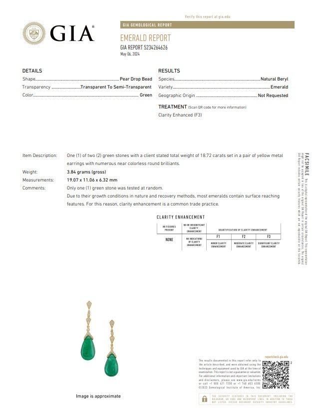 18.72 Ct.Tw. Emerald and Natural Diamond Pave Earrings, 18K Yellow Gold