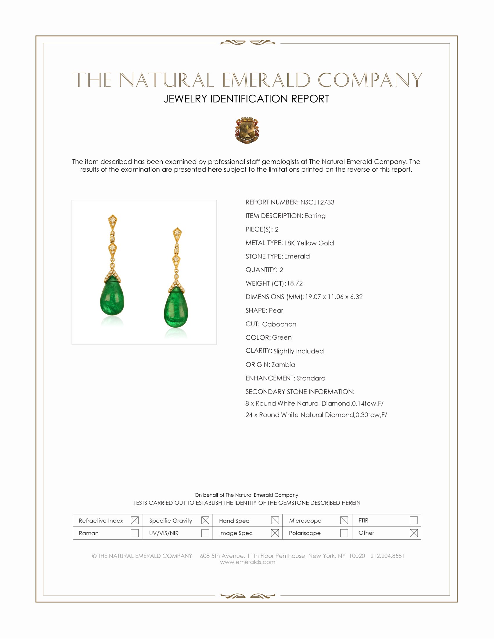 18.72 Ct.Tw. Emerald and Natural Diamond Pave Earrings, 18K Yellow Gold
