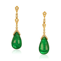 18.72 Ct.Tw.Total Carat Weight Emerald and Natural Diamond Pave Earrings, 18K Yellow Gold Video