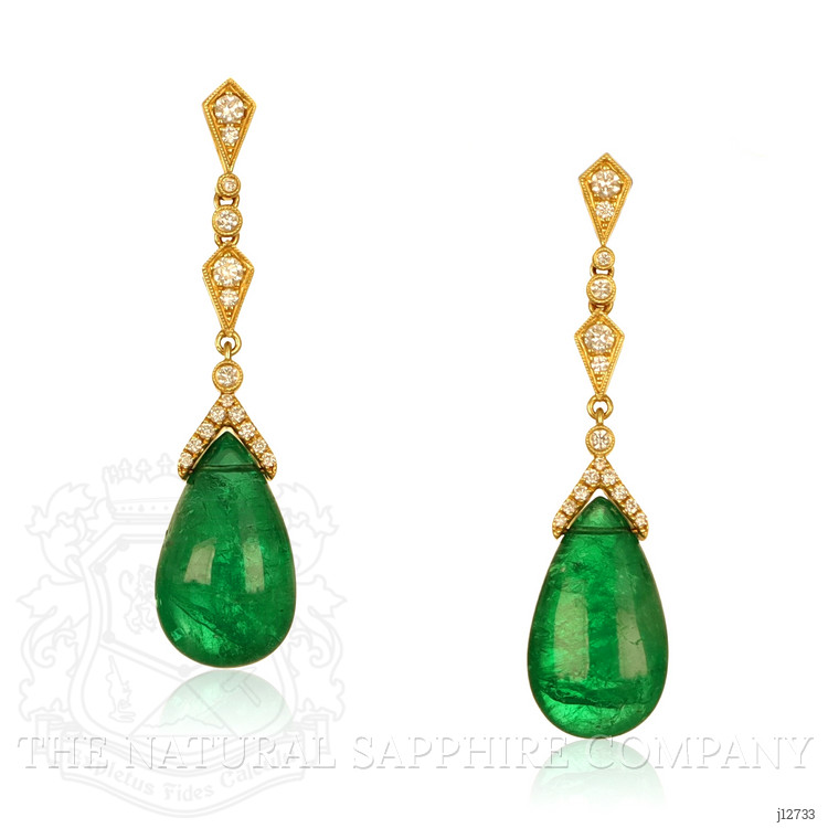 18.72 Ct.Tw. Emerald and Natural Diamond Pave Earrings, 18K Yellow Gold