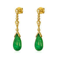 18.72 Ct.Tw.Total Carat Weight Emerald and Natural Diamond Pave Earrings, 18K Yellow Gold Image