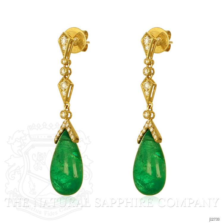 18.72 Ct.Tw. Emerald and Natural Diamond Pave Earrings, 18K Yellow Gold