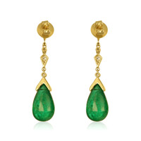 18.72&nbsp;Ct.Tw.Total Carat Weight Emerald and Natural Diamond Pave Earrings, 18K Yellow Gold Image