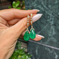 18.72&nbsp;Ct.Tw.Total Carat Weight Emerald and Natural Diamond Pave Earrings, 18K Yellow Gold Life Style