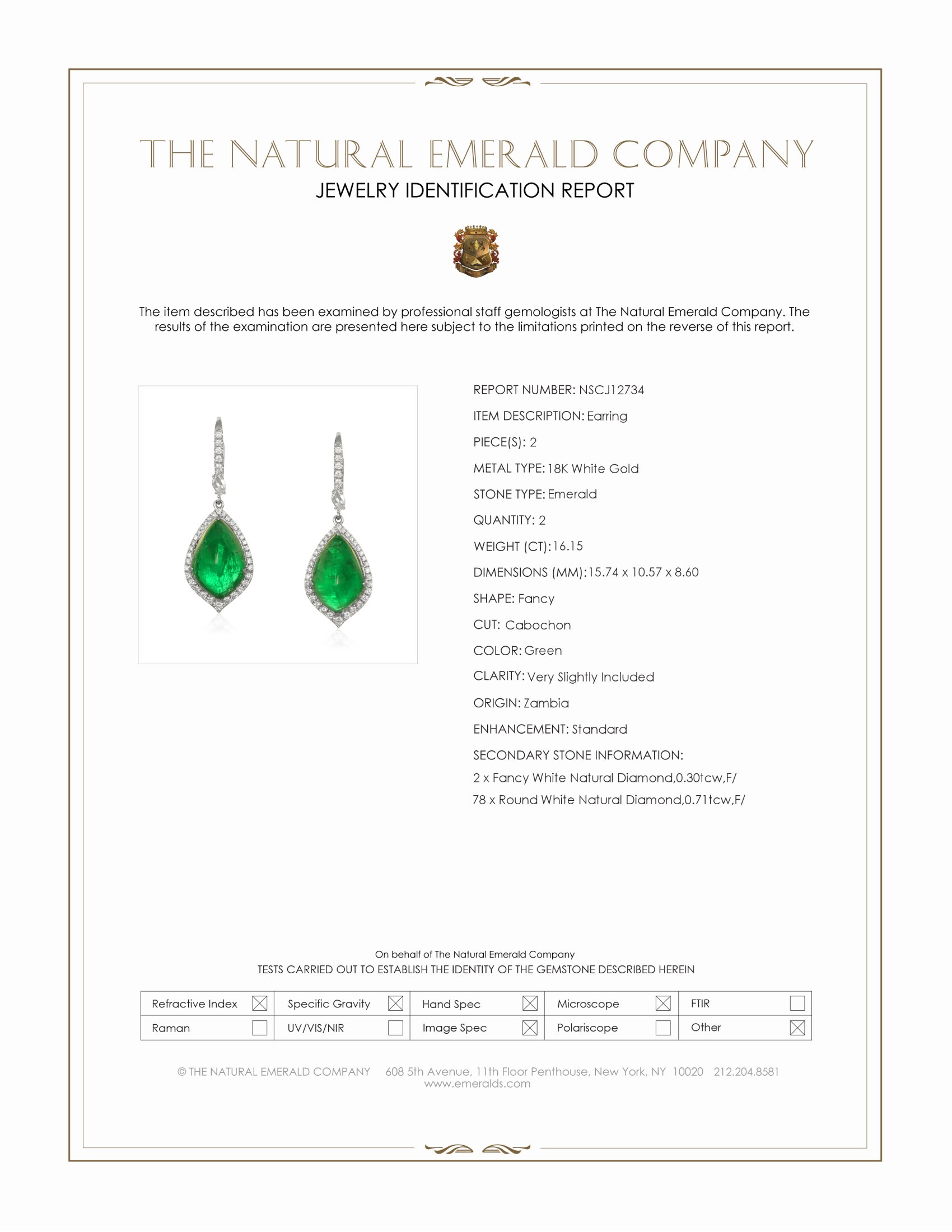 16.15 Ct.Tw. Emerald and Natural Diamond Pave Earrings, 18K White Gold