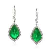 16.15 Ct.Tw.Total Carat Weight Emerald and Natural Diamond Pave Earrings, 18K White Gold Video
