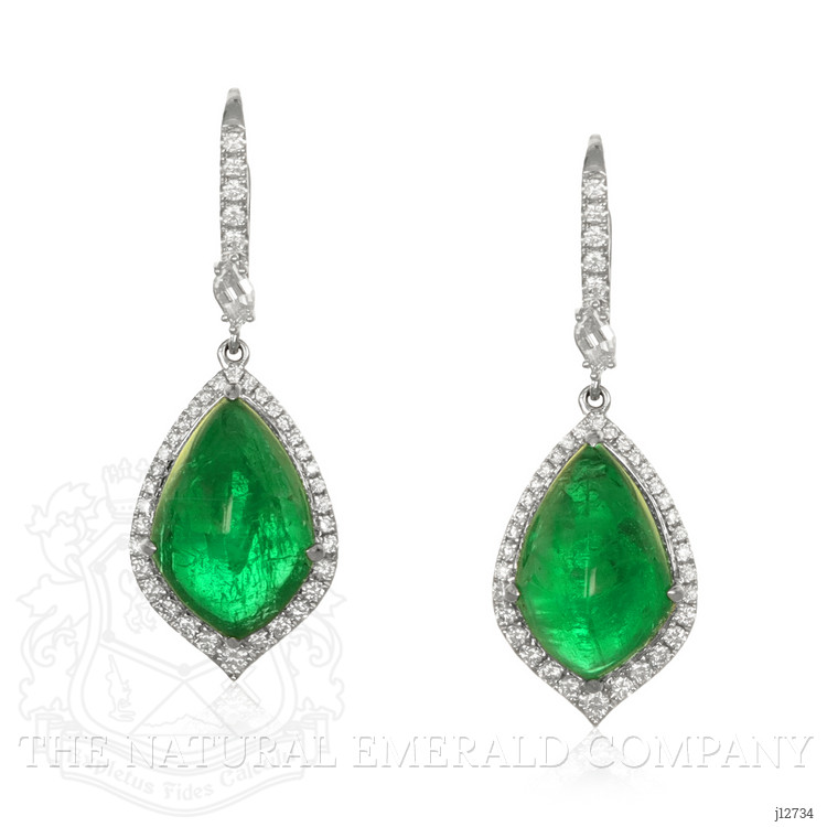 16.15 Ct.Tw. Emerald and Natural Diamond Pave Earrings, 18K White Gold