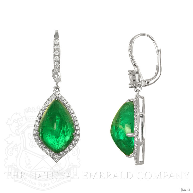 16.15 Ct.Tw. Emerald and Natural Diamond Pave Earrings, 18K White Gold