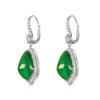 16.15&nbsp;Ct.Tw.Total Carat Weight Emerald and Natural Diamond Pave Earrings, 18K White Gold Image