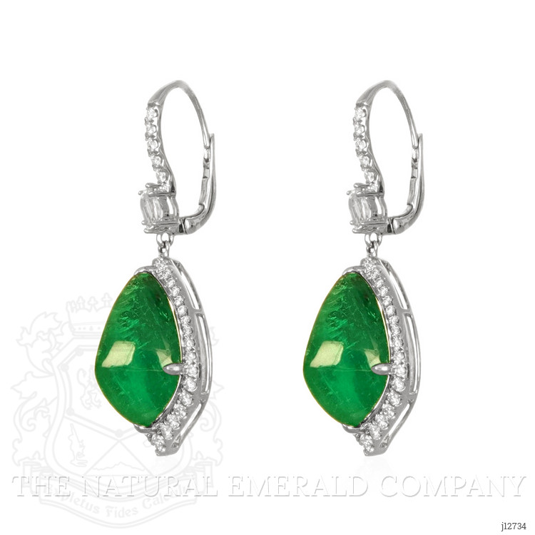 16.15 Ct.Tw. Emerald and Natural Diamond Pave Earrings, 18K White Gold