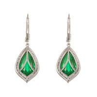 16.15&nbsp;Ct.Tw.Total Carat Weight Emerald and Natural Diamond Pave Earrings, 18K White Gold Image