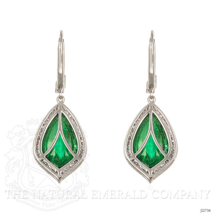 16.15 Ct.Tw. Emerald and Natural Diamond Pave Earrings, 18K White Gold