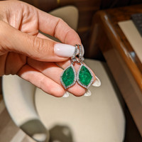 16.15&nbsp;Ct.Tw.Total Carat Weight Emerald and Natural Diamond Pave Earrings, 18K White Gold Life Style