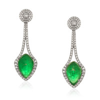 12.96&nbsp;Ct.Tw.Total Carat Weight Emerald and Natural Diamond Studs Earrings, 18K White Gold Video