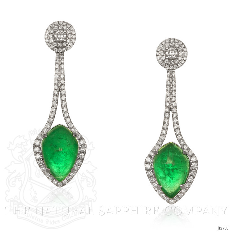 12.96 Ct.Tw. Emerald and Natural Diamond Studs Earrings, 18K White Gold