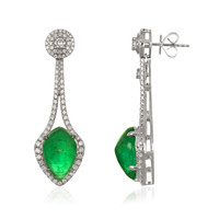 12.96&nbsp;Ct.Tw.Total Carat Weight Emerald and Natural Diamond Studs Earrings, 18K White Gold Image