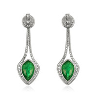 12.96&nbsp;Ct.Tw.Total Carat Weight Emerald and Natural Diamond Studs Earrings, 18K White Gold Image