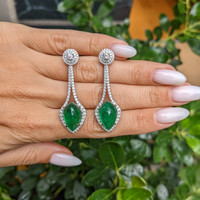 12.96 Ct.Tw.Total Carat Weight Emerald and Natural Diamond Studs Earrings, 18K White Gold Life Style