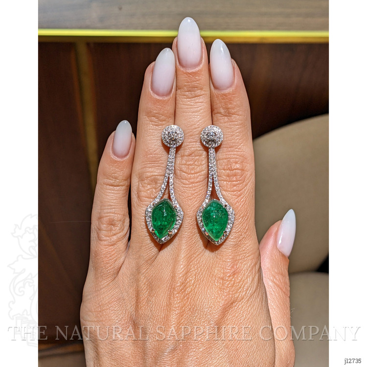 12.96 Ct.Tw. Emerald and Natural Diamond Studs Earrings, 18K White Gold