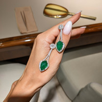 12.96&nbsp;Ct.Tw.Total Carat Weight Emerald and Natural Diamond Studs Earrings, 18K White Gold Life Style