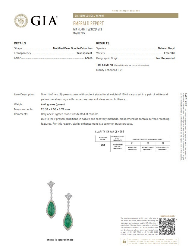 15.46 Ct.Tw. Emerald and Natural Diamond Studs Earrings, 18K White & Yellow