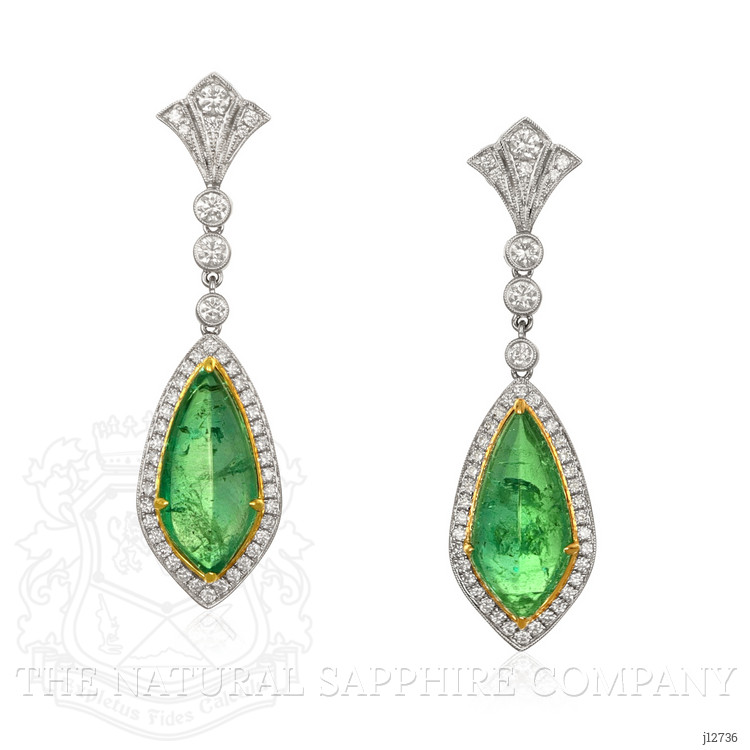 15.46 Ct.Tw. Emerald and Natural Diamond Studs Earrings, 18K White & Yellow
