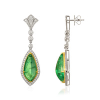 15.46 Ct.Tw.Total Carat Weight Emerald and Natural Diamond Studs Earrings, 18K White & Yellow Image