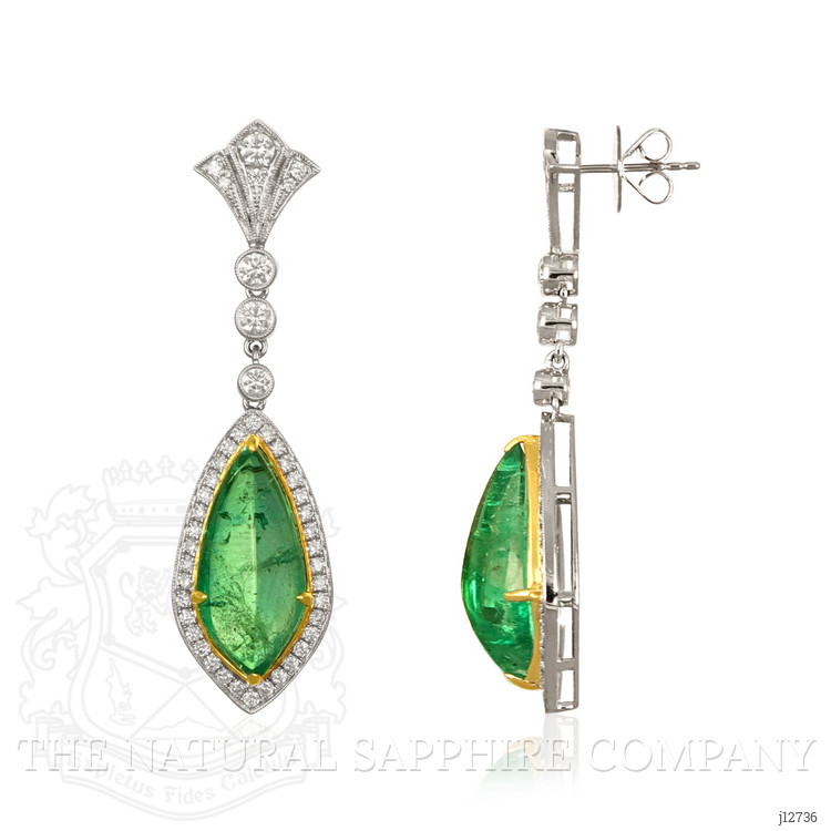 15.46 Ct.Tw. Emerald and Natural Diamond Studs Earrings, 18K White & Yellow