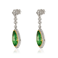 15.46&nbsp;Ct.Tw.Total Carat Weight Emerald and Natural Diamond Studs Earrings, 18K White & Yellow Image
