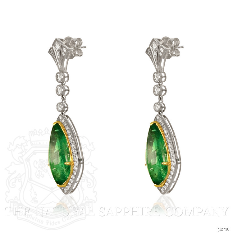 15.46 Ct.Tw. Emerald and Natural Diamond Studs Earrings, 18K White & Yellow