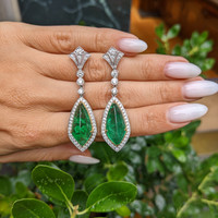 15.46 Ct.Tw.Total Carat Weight Emerald and Natural Diamond Studs Earrings, 18K White & Yellow Life Style