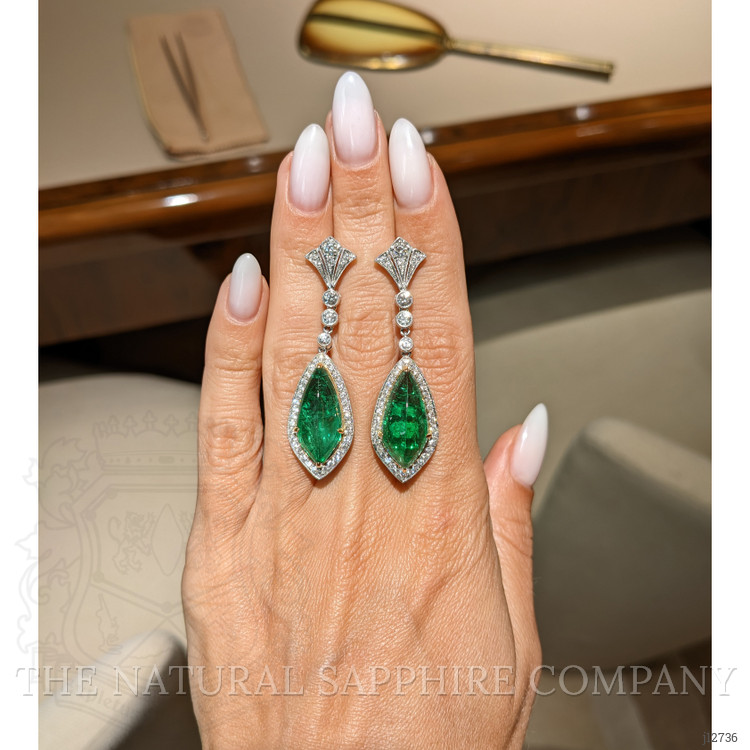 15.46 Ct.Tw. Emerald and Natural Diamond Studs Earrings, 18K White & Yellow