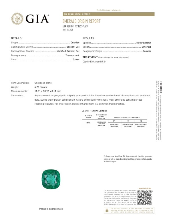 6.28 Ct. Emerald and Natural Diamond Three Stone Ring, Platinum 950