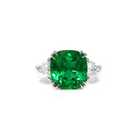 6.28 Ct. Emerald and Natural Diamond Three Stone Ring, Platinum 950 Video