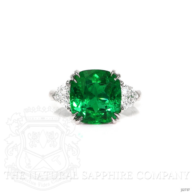 6.28 Ct. Emerald and Natural Diamond Three Stone Ring, Platinum 950