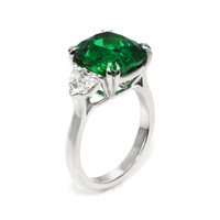 6.28 Ct. Emerald and Natural Diamond Three Stone Ring, Platinum 950 Image