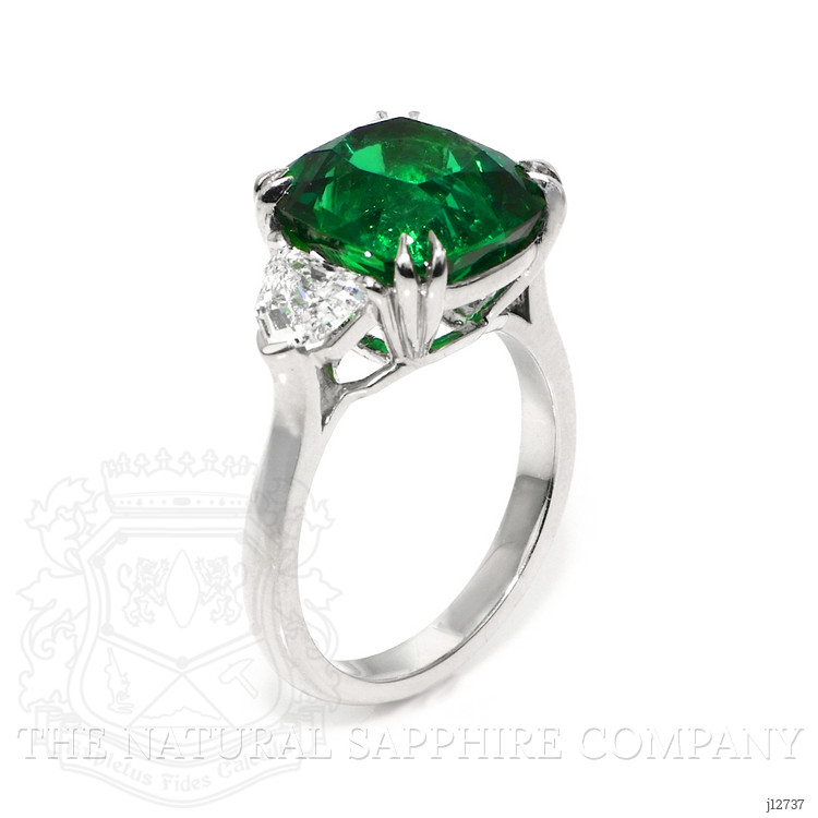 6.28 Ct. Emerald and Natural Diamond Three Stone Ring, Platinum 950