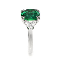6.28 Ct. Emerald and Natural Diamond Three Stone Ring, Platinum 950 Image