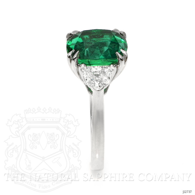 6.28 Ct. Emerald and Natural Diamond Three Stone Ring, Platinum 950