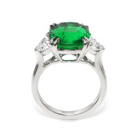 6.28 Ct. Emerald and Natural Diamond Three Stone Ring, Platinum 950 Image