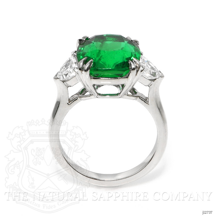 6.28 Ct. Emerald and Natural Diamond Three Stone Ring, Platinum 950