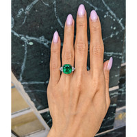 6.28 Ct. Emerald and Natural Diamond Three Stone Ring, Platinum 950 Life Style