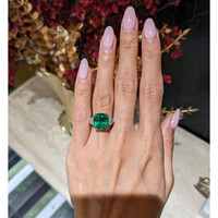 6.28 Ct. Emerald and Natural Diamond Three Stone Ring, Platinum 950 Life Style