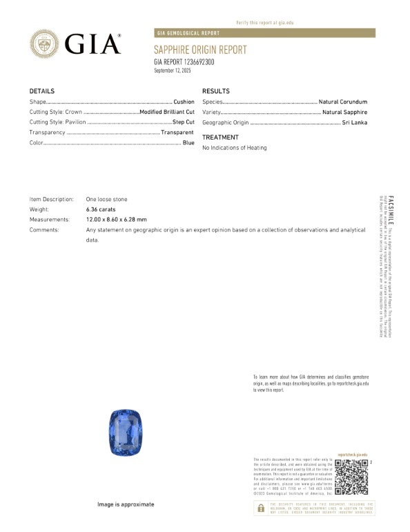 6.36 Ct. Blue Sapphire and Natural Diamond Three Stone Ring, Platinum 950