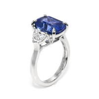 6.36 Ct. Blue Sapphire and Natural Diamond Three Stone Ring, Platinum 950 Image