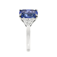 6.36 Ct. Blue Sapphire and Natural Diamond Three Stone Ring, Platinum 950 Image