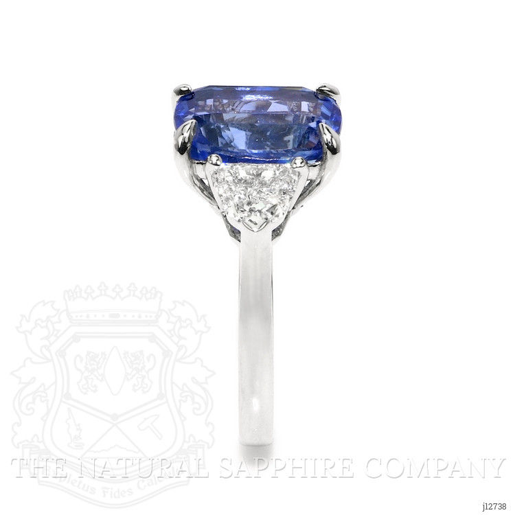 6.36 Ct. Blue Sapphire and Natural Diamond Three Stone Ring, Platinum 950