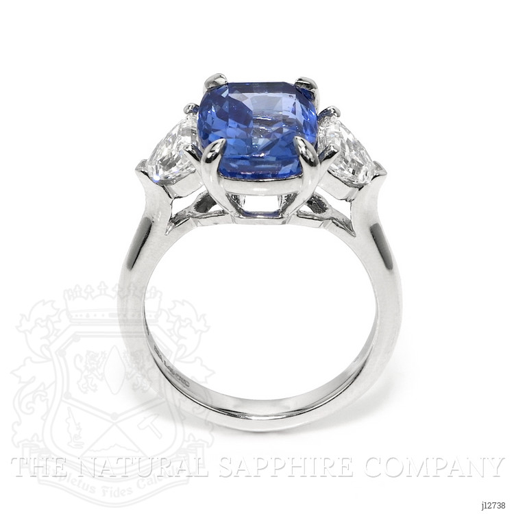6.36 Ct. Blue Sapphire and Natural Diamond Three Stone Ring, Platinum 950