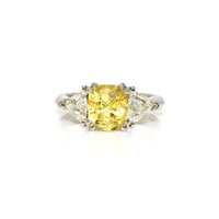 3.70 Ct. Yellow Sapphire and Natural Diamond Three Stone Ring, Platinum 950 Video